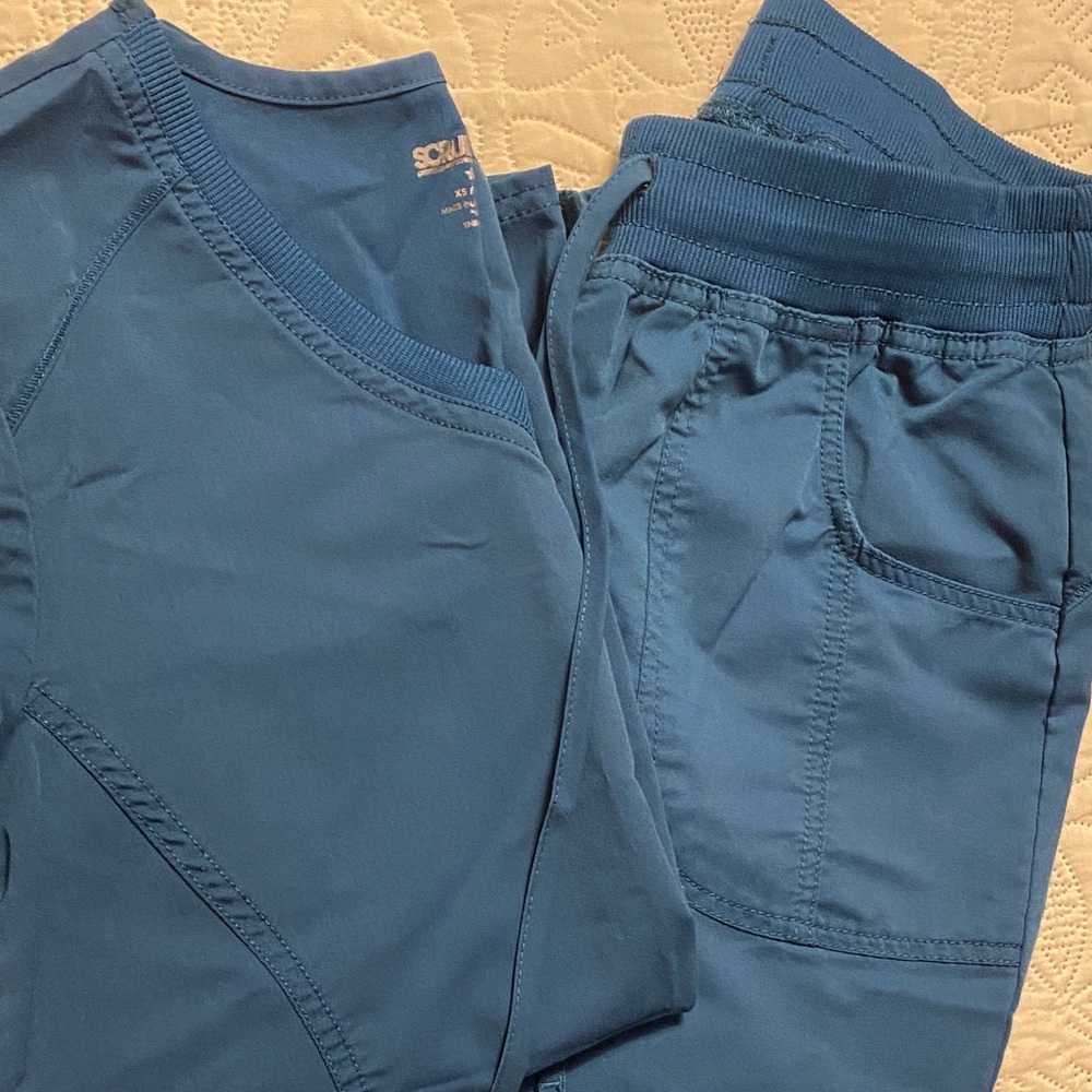 Deep Slate Teal ScrubStar Top & Drawstring Pants Set Sz XS